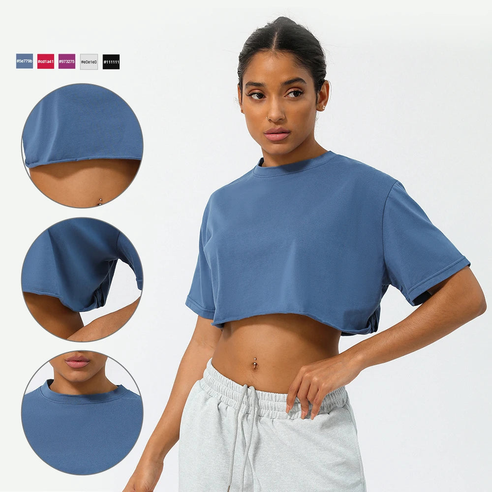 Women Fitness Crop Top Soft Running Short Sleeve Shirt Gym Yoga Wear Workout T-Shirt