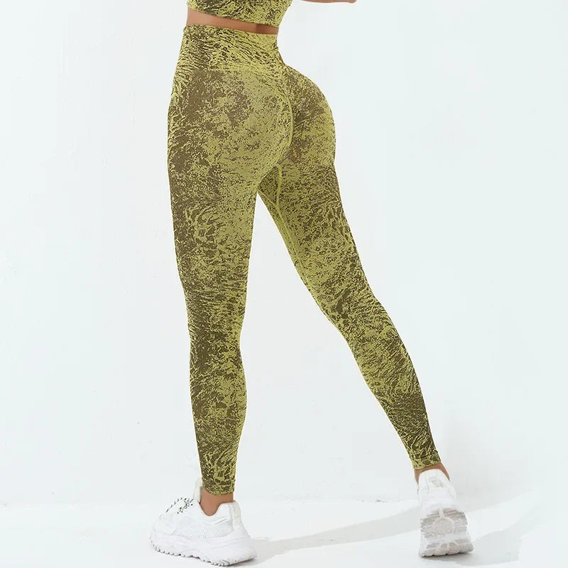 Women High Waist Tight Leggings Leopard Pattern Peach Hip Fitness Pants Outwear Sports Push Up Yoga Leggings
