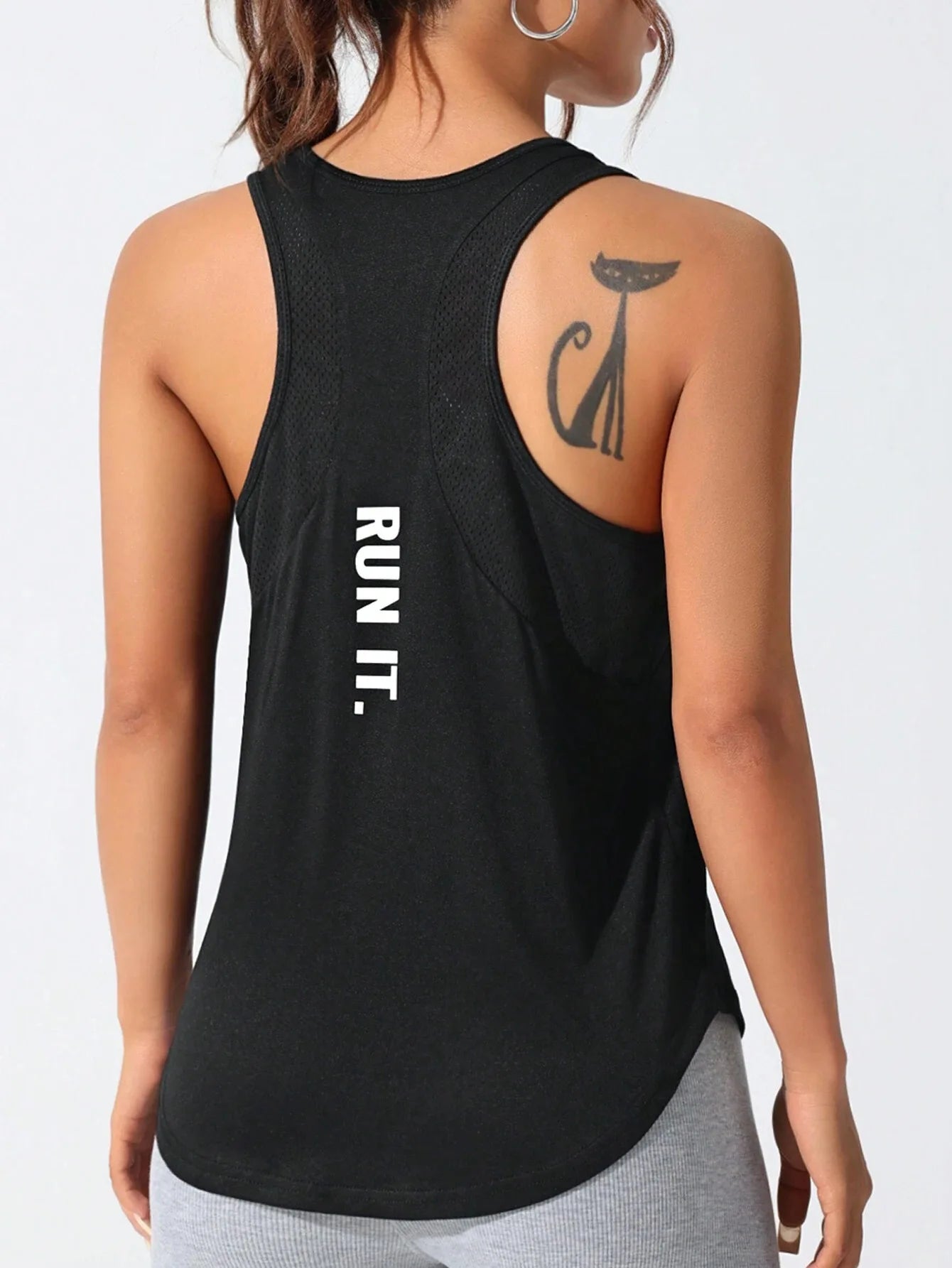 Women's stitched letters quick-drying sports vest, breathable net yoga sportswear, tennis uniform cycling suit, daily wear