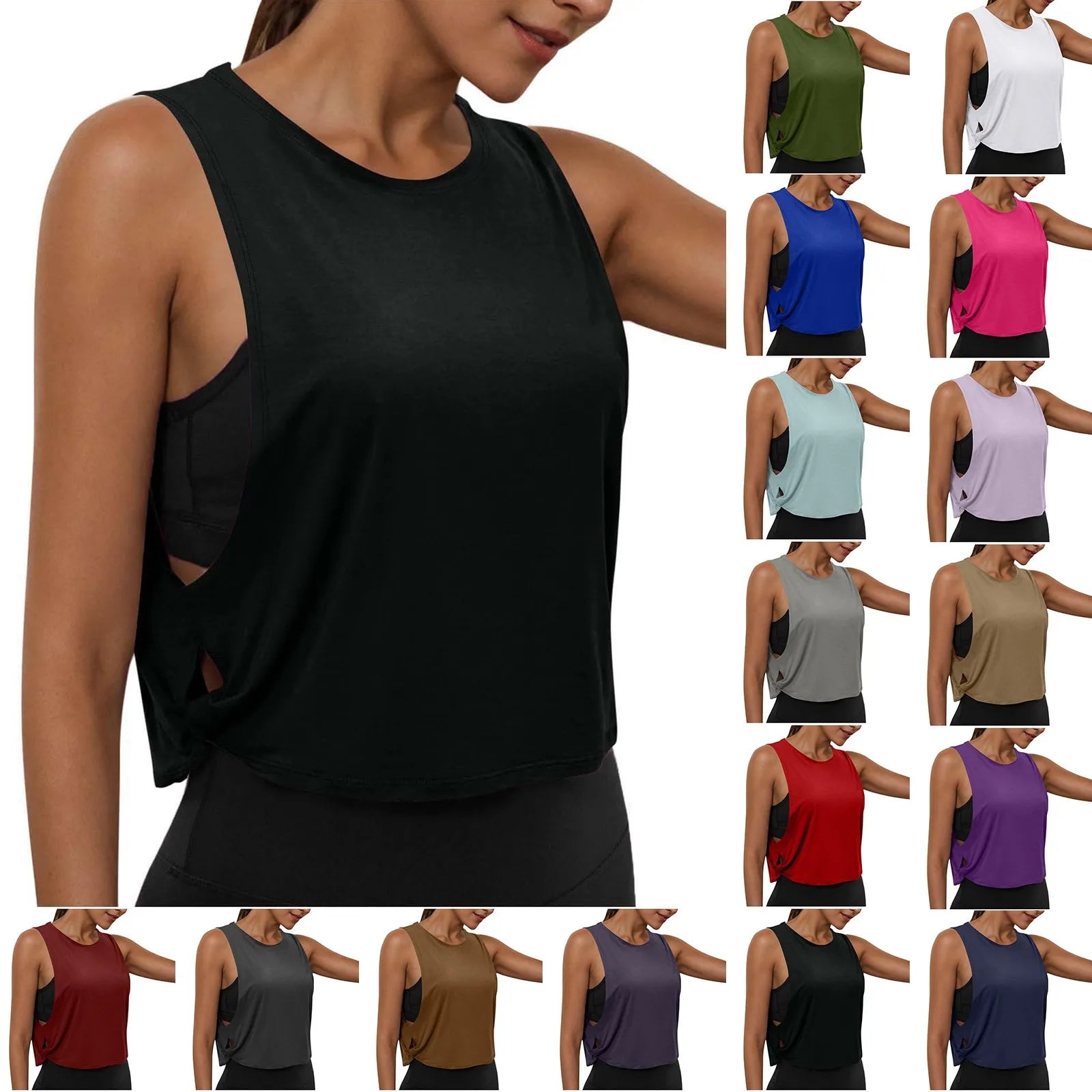 Ladies' Fashion Round Neck Yoga Wear Sleeveless Athletic Vest Casual Top Pure Color Loose Comfy Lightweight Short Top