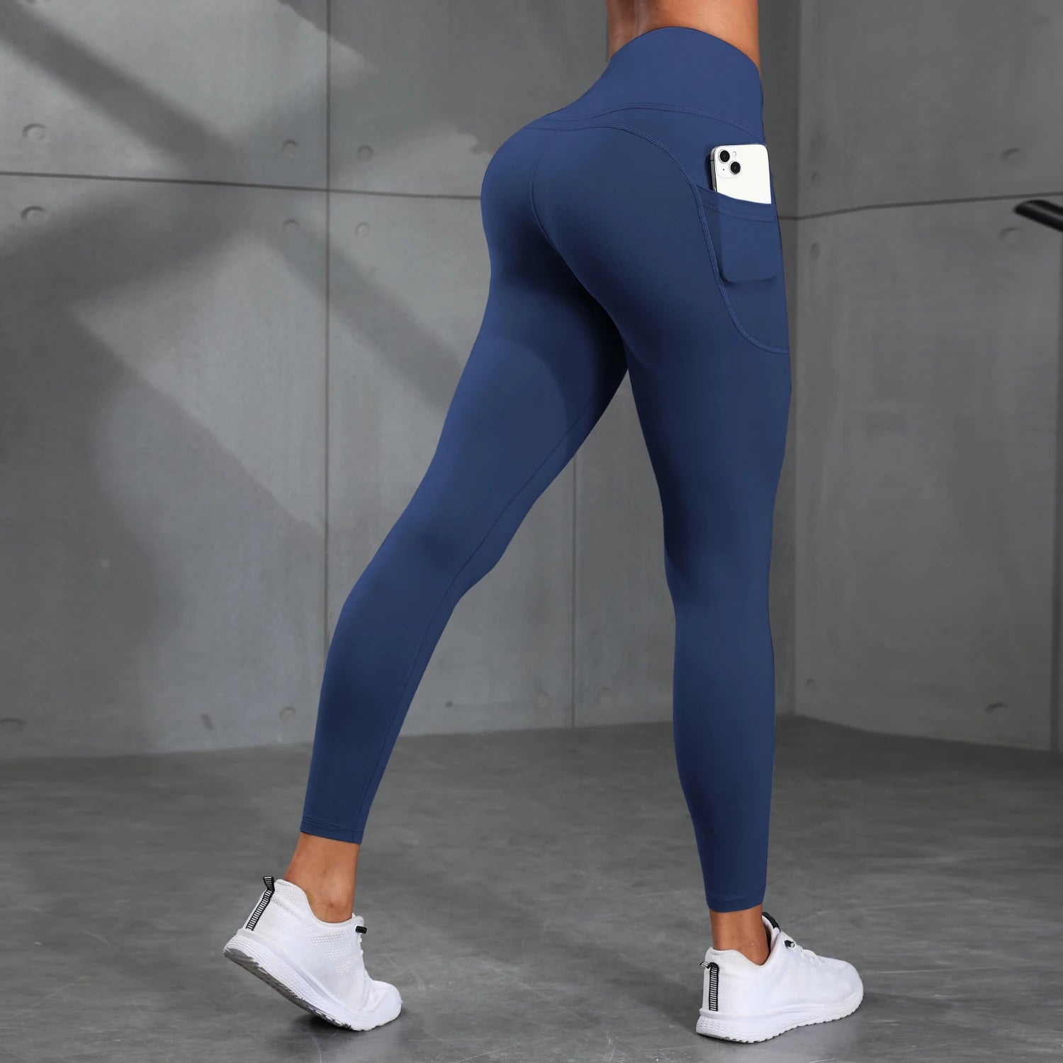 Women's Side Pockets High Waist Leggings Stretch Yoga Pants Tights Push Up Fitness Running Sportswear Solid Color P