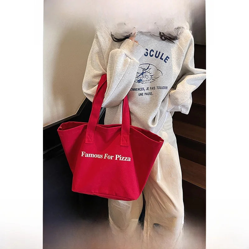 URUM Korean Sle Lazy Letter Red Canvas Tote Bag Women Large Capaci Student Class Single oulder Bag Casual Daily Purse