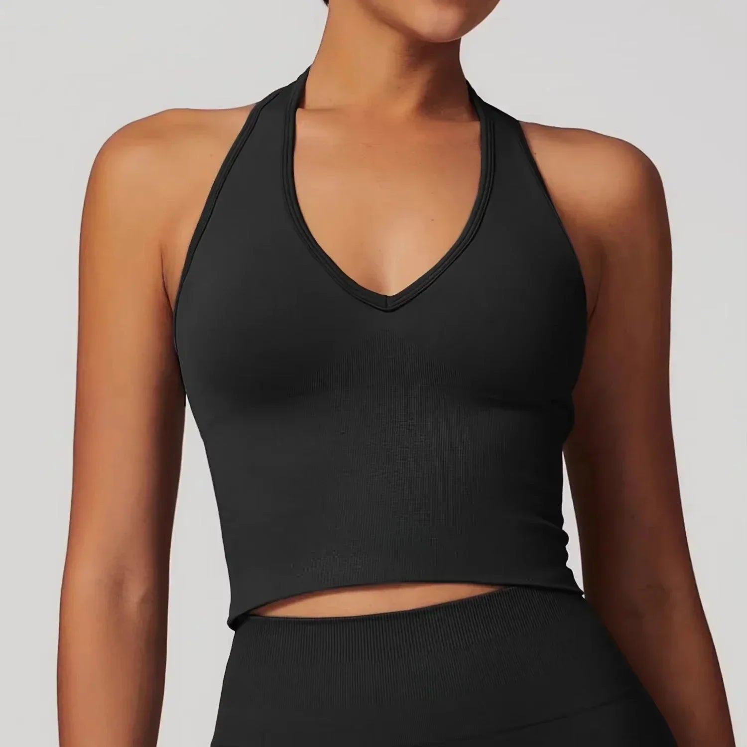 Halter Neck Backless Yoga Bra European and American Seamless Sports Bra Women's Summer Shockproof Fitness Top