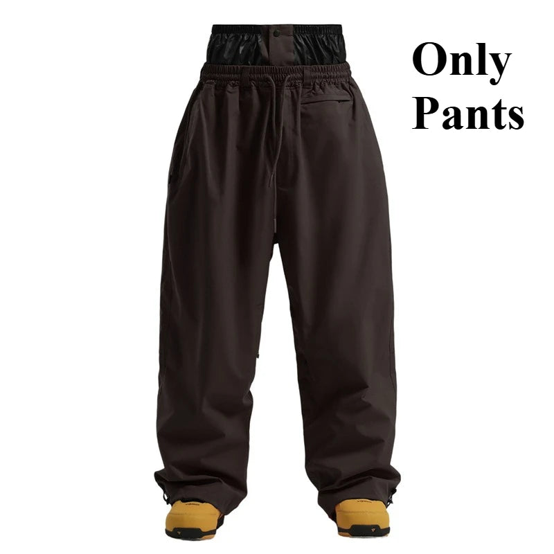 GSOU SNOW Super Baggy Snowboard Pants Winter Thermal Breathable Clothes Multi-pockets Men Loose Trousers Skiing Sports Britches