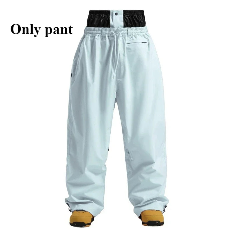 New Winter Solid Color Men's Outdoor Leisure Sports Warm Breathable Snow Pants Women's Loose Windproof Waterproof Ski Pants