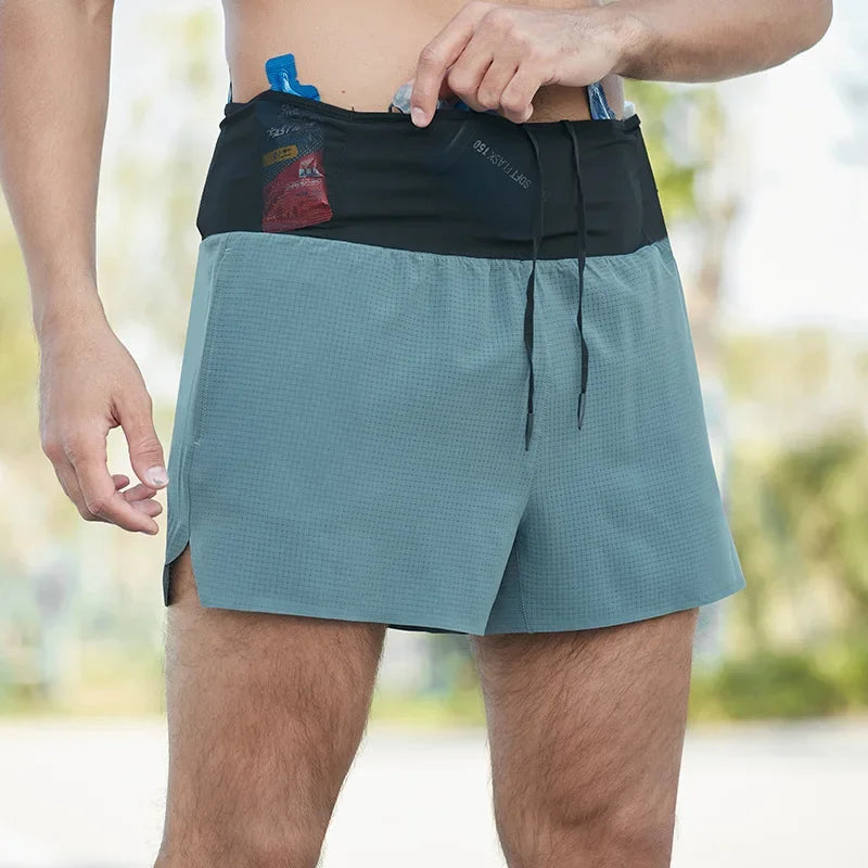 Marathon Running Shorts Men 2 In 1 Quick Dry Workout Training Fitness Jogging Multi-Pocket Man Gym Sport Shorts with Waist Pouch