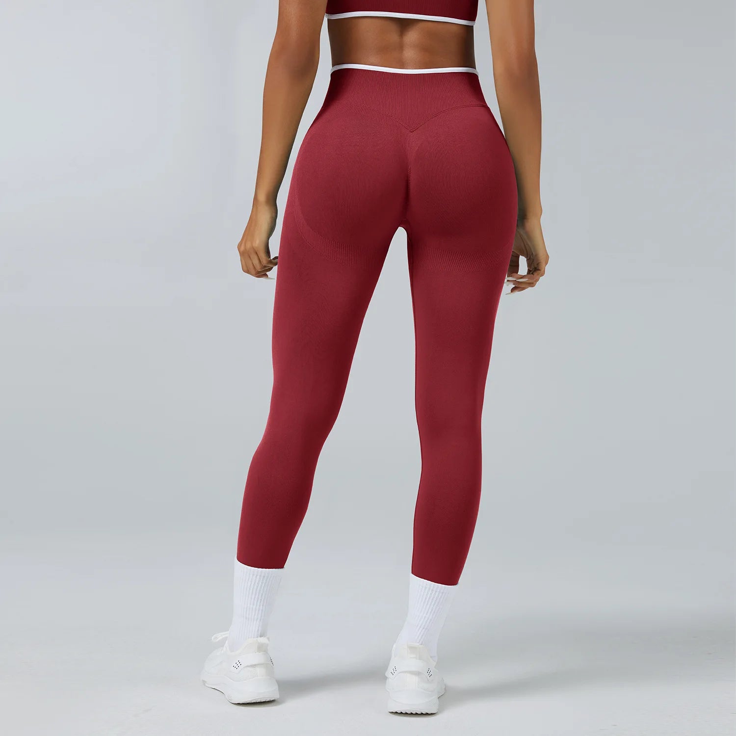 Women Seamless Ribbed Band High Waist Butt Lifting Sports Pants Leggings Compression Fitness Running Gym Workout Wear Suit