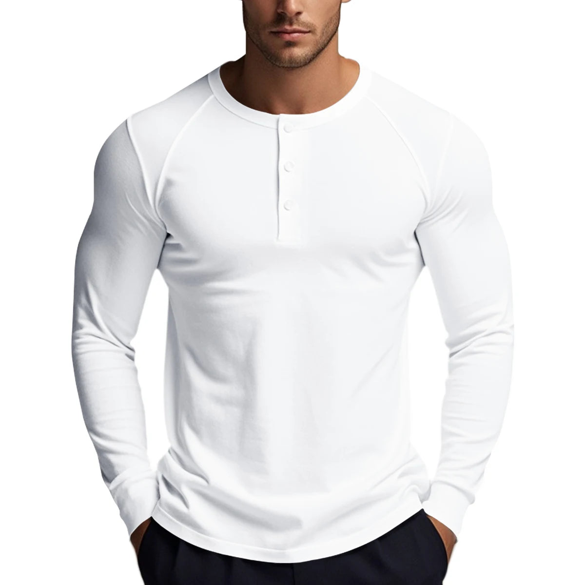 Men's Long Sleeve Button Down T-Shirts Autumn Henley Collar Casual High Quality Crew Neck Mens T Shirts