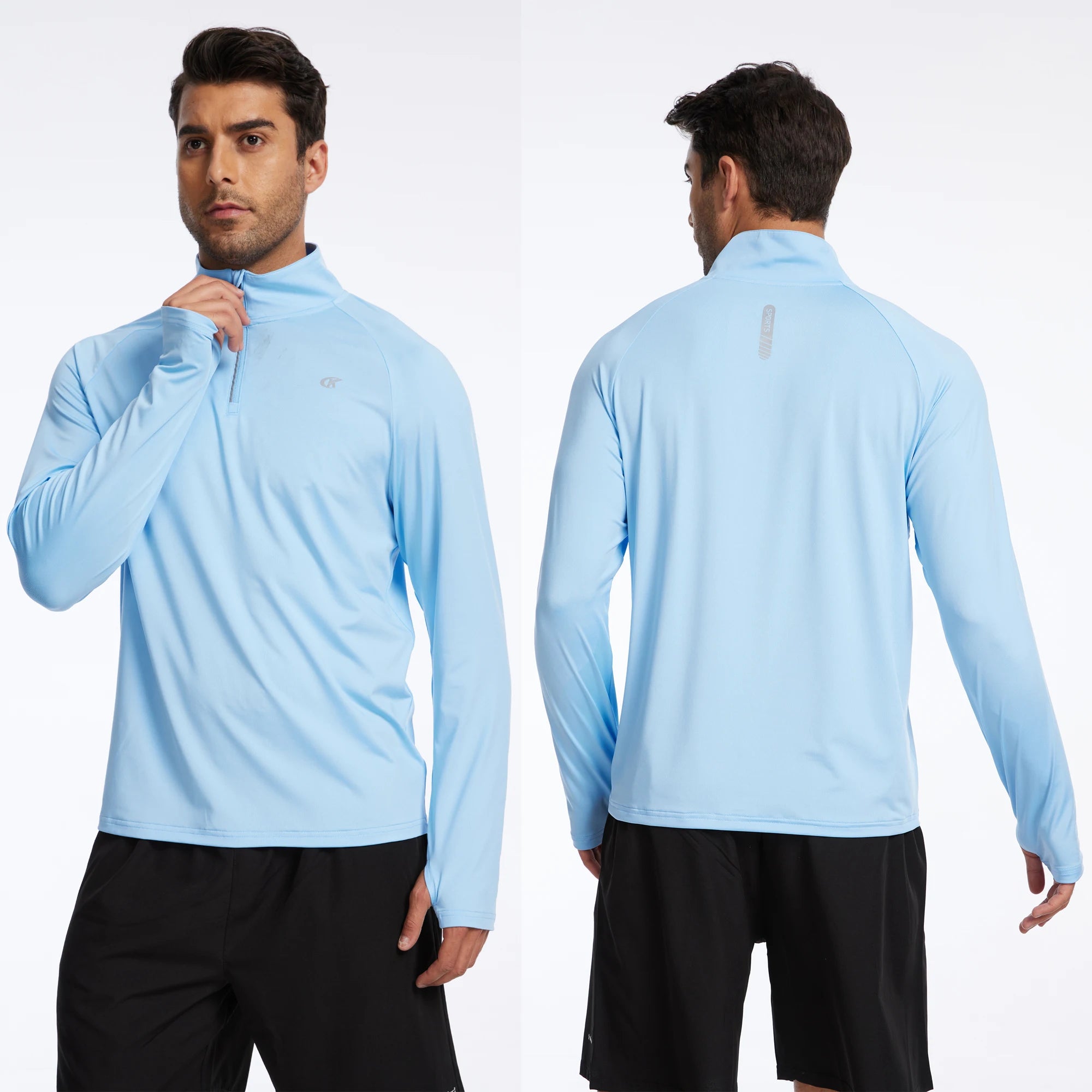 Men Long Sleeve Shirt UPF 50+ Rash Guard Swim Shirt Athletic Fishing Hiking Workout Cooling Tee Quick Dry Shirts with Zip