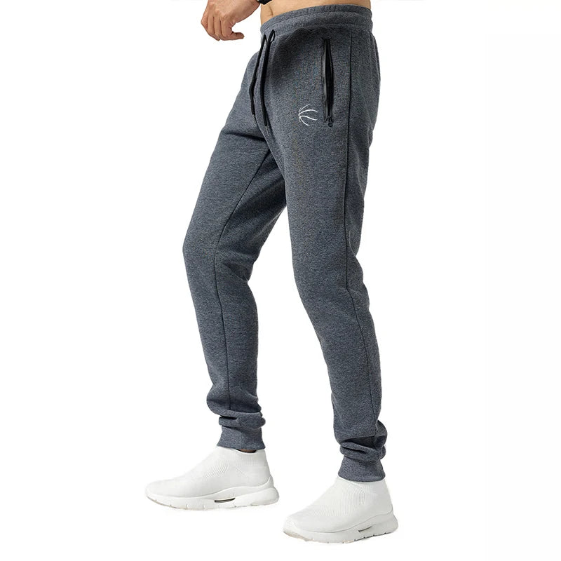 Men Elastic Running Training Pants Side Zipper Pockets Sport Trouser Jogging Sweatpants Basketball Gym Fitness Pants Man Sports