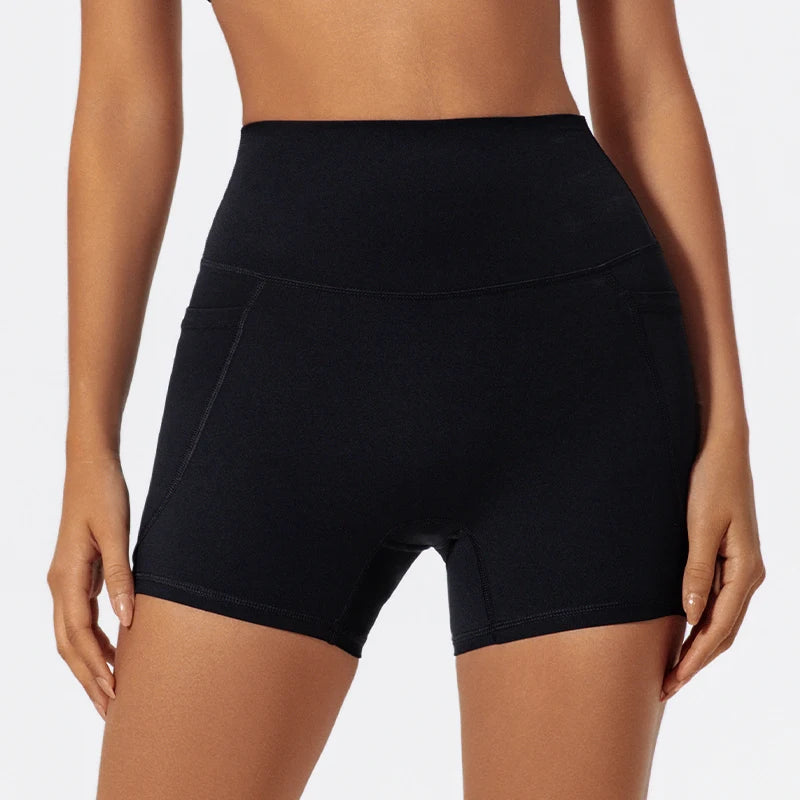 Ctenkevet Women's Pocket Athletic Shorts Running Tight Pants Gym Workout Yoga Trunks Female High Waist Buttock Lift Legging
