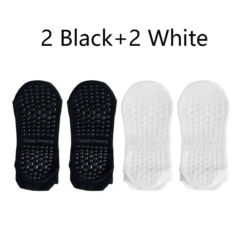 4 Pairs Grip Socks for Women Non Slip Yoga Socks Pilates Breathable Mesh Short Socks Cotton Low Cut Gym Fitness Dance Sport Sock