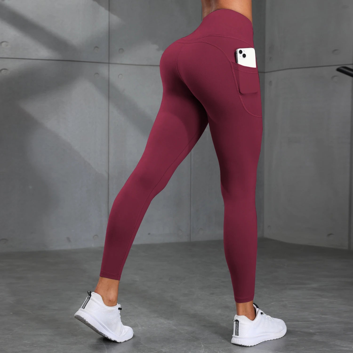 Women's Side Pockets High Waist Leggings Stretch Yoga Pants Tights Push Up Fitness Running Sportswear Solid Color P