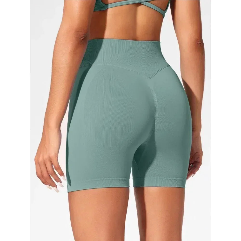 Summer Women's Gym Yoga Shorts High Waist Seamless Tight Fitting Lifted Buttocks Sexy Solid Color Shorts Exercise Yoga Leggings