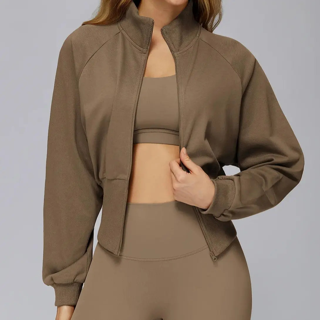 Ningyu New Woman Autumn Winter Stand up Windproof Zipper Warm Versatile Loose Woman Outdoor Running Fitness Workout Sports Coat