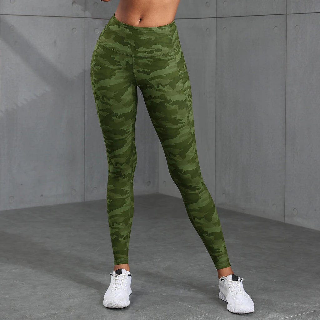 CHRLEISURE Digital Printing Yoga Pants with Pockets High Waist Butt Lifting Workout Tights Slim Fitness Legging for Women