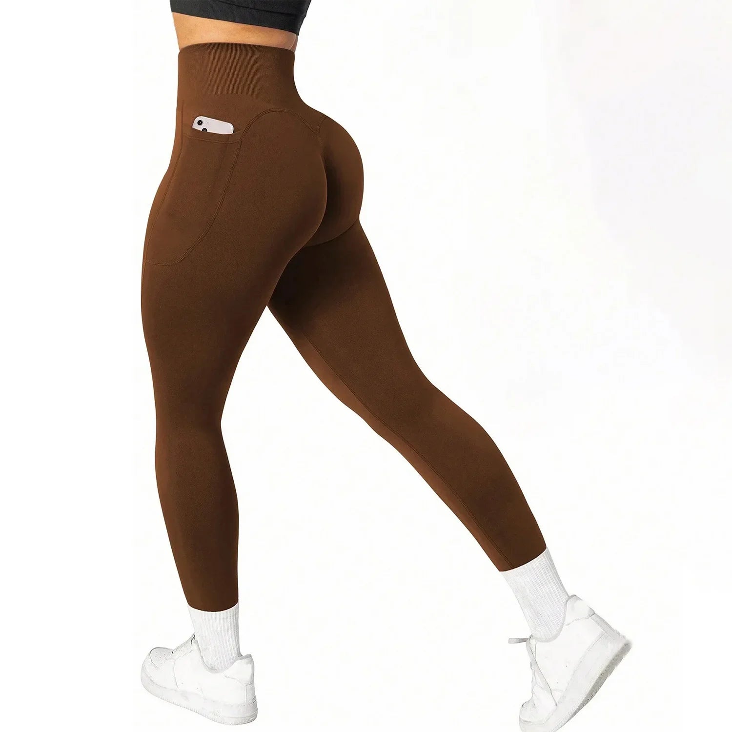 High Waist Yoga Leggings Women Fitness Workout Sport Leggings Sexy Peach Hip Pants  Stretch Double Side Pocket Tight Leggings