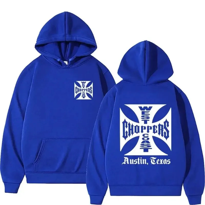 Men's Black Fashion Cool Sweatshirt Unisex Fashion Fleece Oversized Hoodie Streetwear West Coast Iron Cross Choppers Logo Hooded