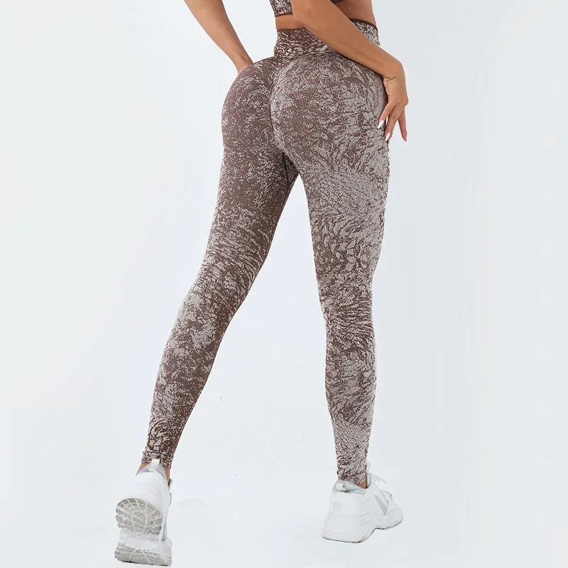Women High Waist Tight Leggings Leopard Pattern Peach Hip Fitness Pants Outwear Sports Push Up Yoga Leggings