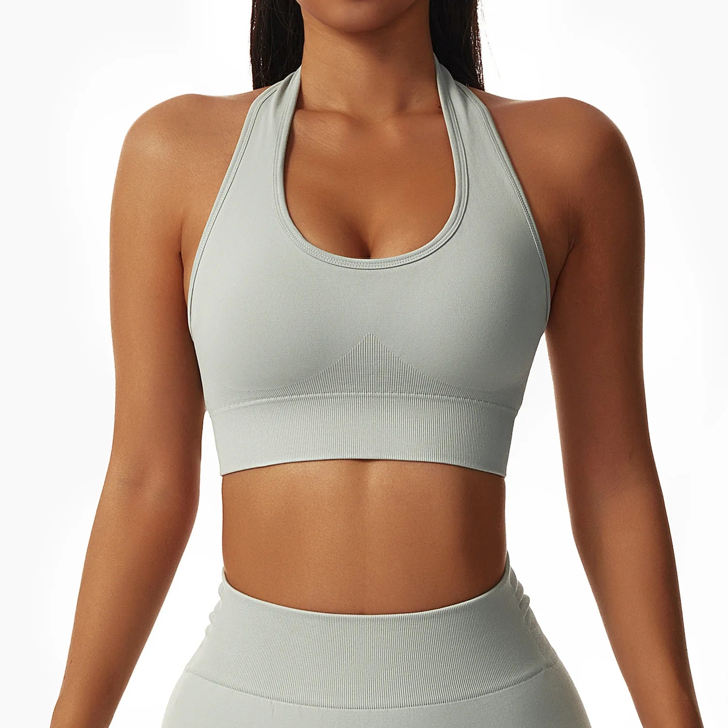 Sexy Halter Yoga Bra Gym Workout Push Up Running Sports Underwear Gathering Sports Vest Beautiful Back Fitness Top