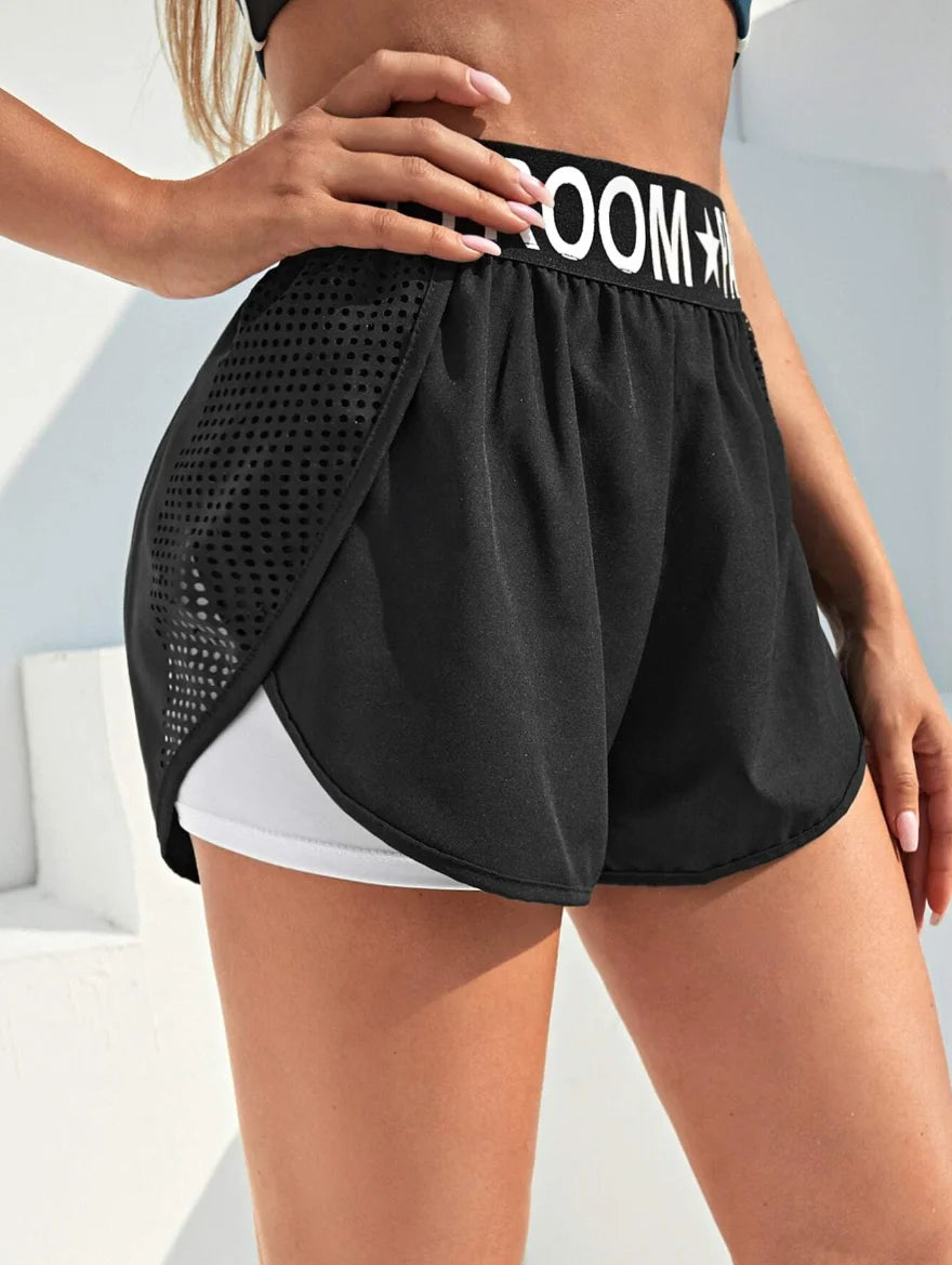 Women's Running Shorts Sports Athletic Workout Fittness Lightweight Gym Shorts Sport Breathable Letter Print Sports Shorts