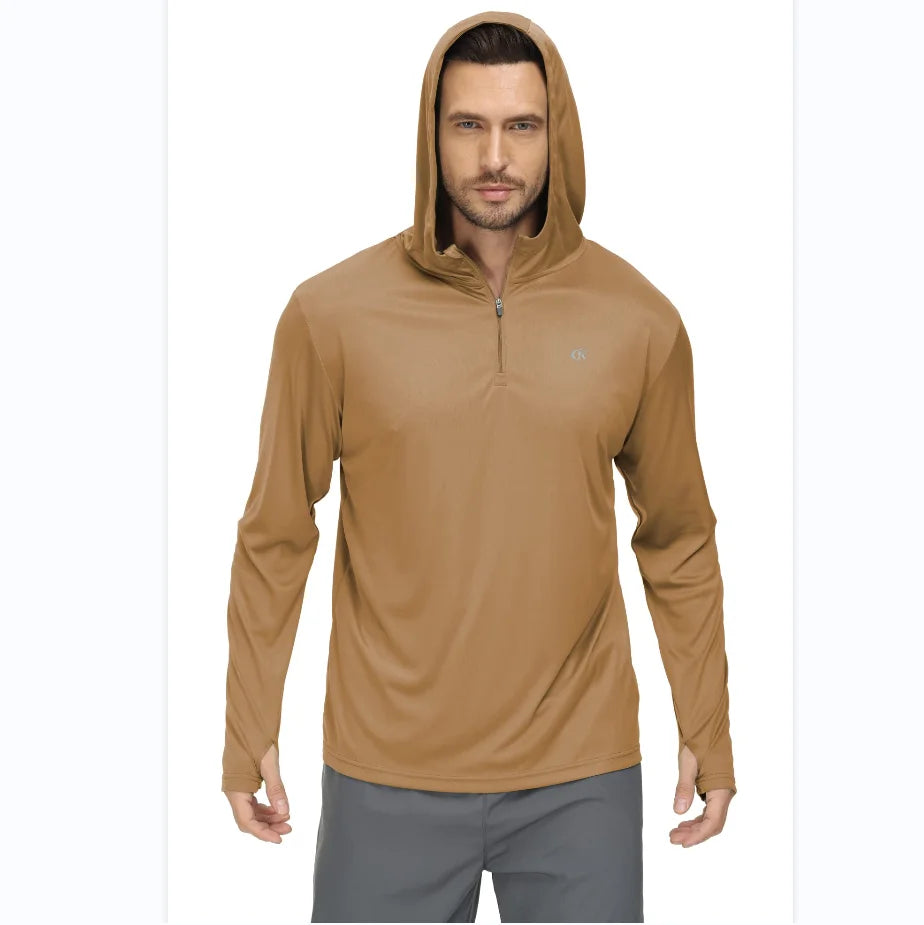 Men Long Sleeve Shirt UPF 50+ Rash Guard Swim Shirt Athletic Fishing Hiking Workout Cooling Tee Quick Dry Shirts with Zip