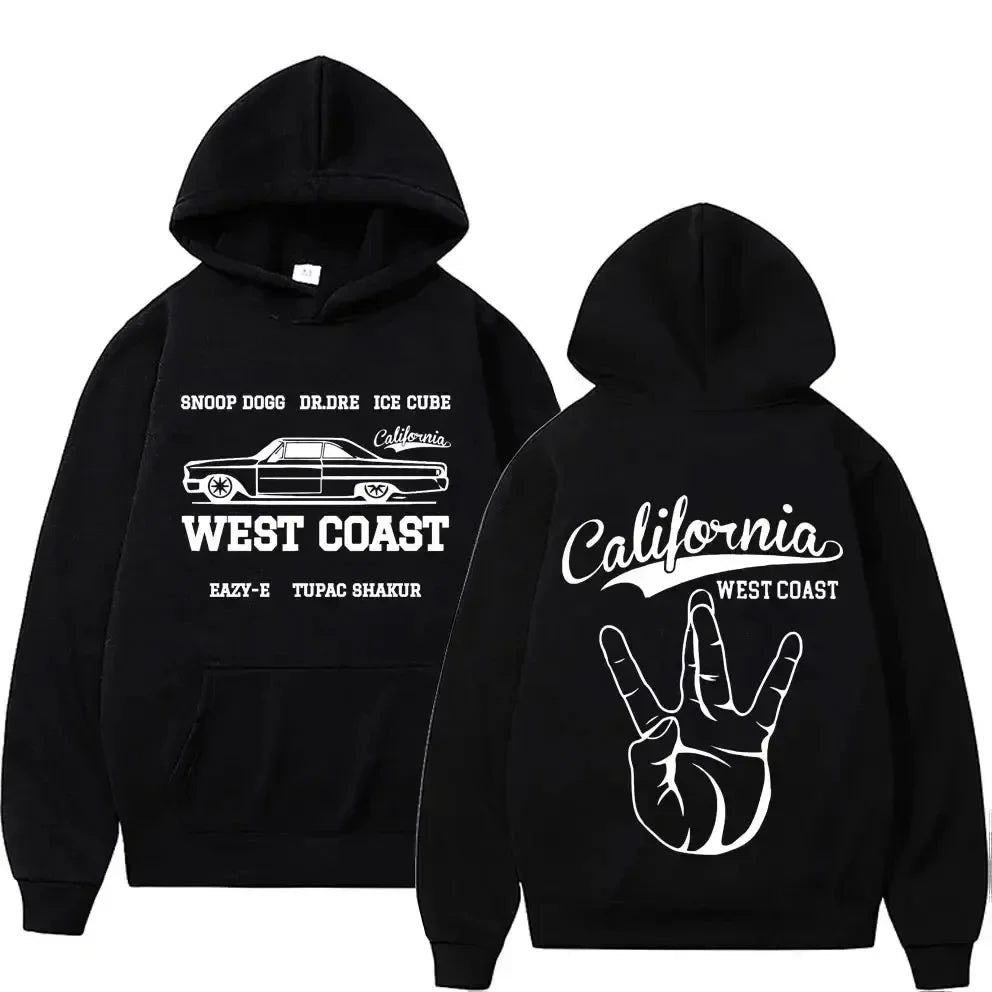 Men's Black Fashion Cool Sweatshirt Unisex Fashion Fleece Oversized Hoodie Streetwear West Coast Iron Cross Choppers Logo Hooded