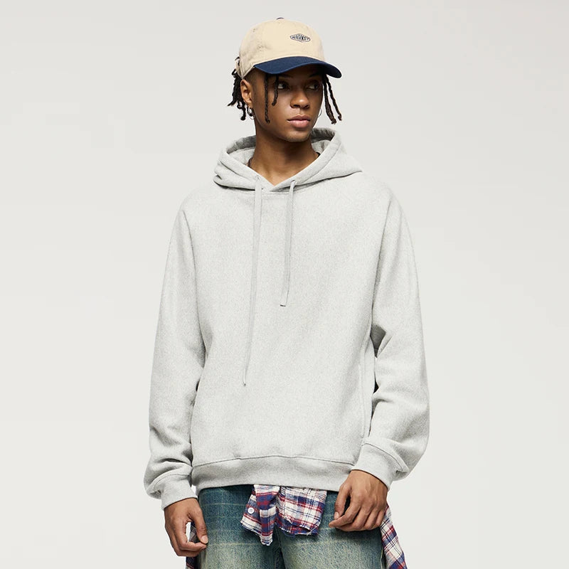INFLATION Retro Hoodie Unisex Sports Casual Cozy Solid Color Hooded Sweatshirt Oversize Top for Men
