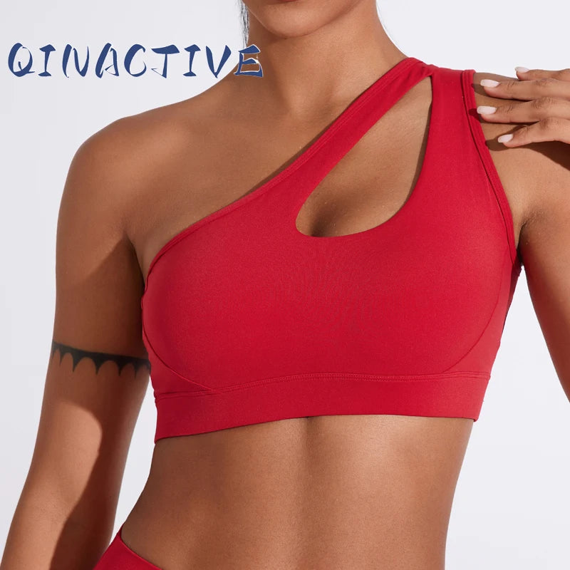 QINACTIVE Women'  sexy One Shoulder Sports Bras Yoga Top Vest Quick-drying Yoga Gym Running Fitness Underwear