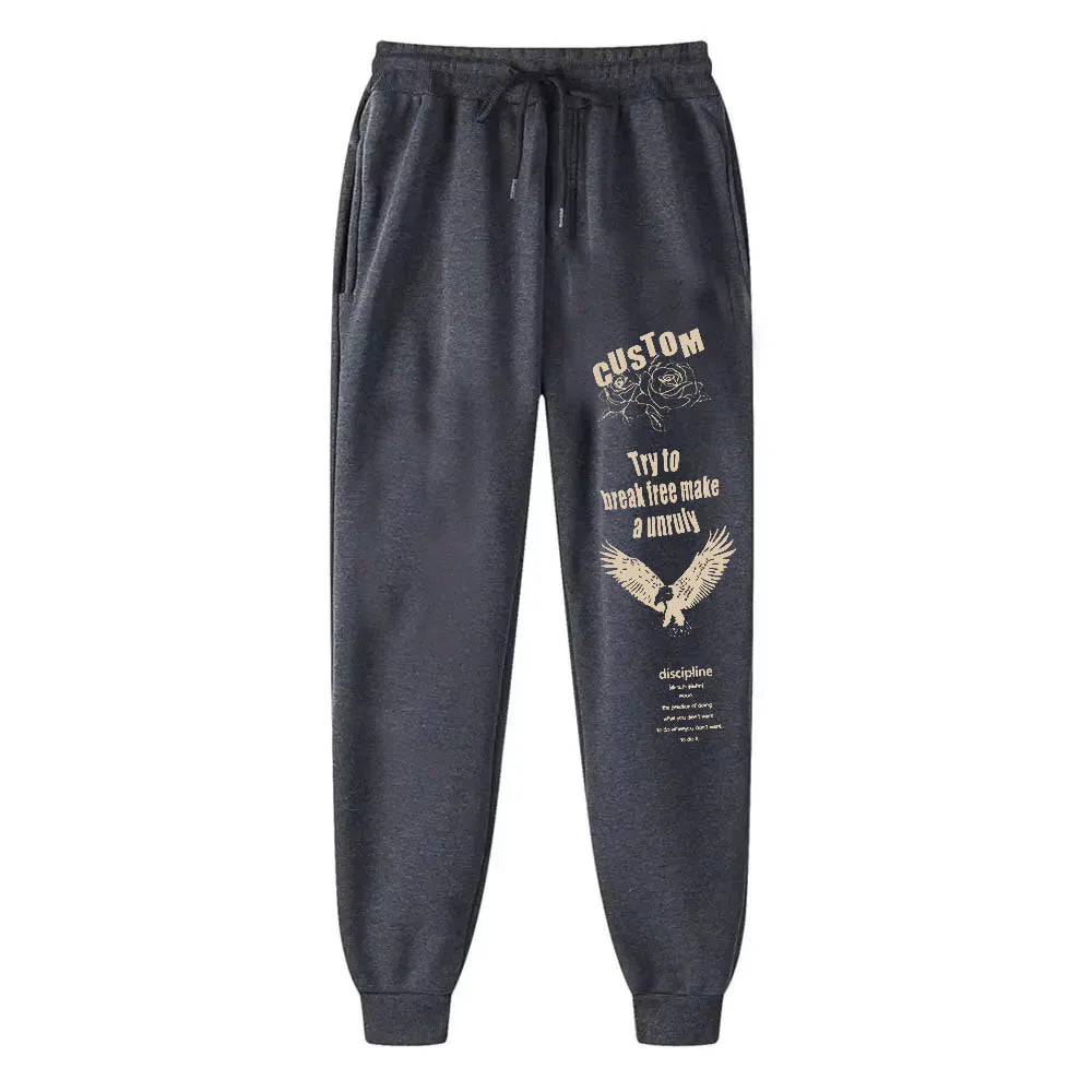 Men's sports pants Spring and autumn new jogger gym sports fitness printed casual pants waist strap training pants high quality