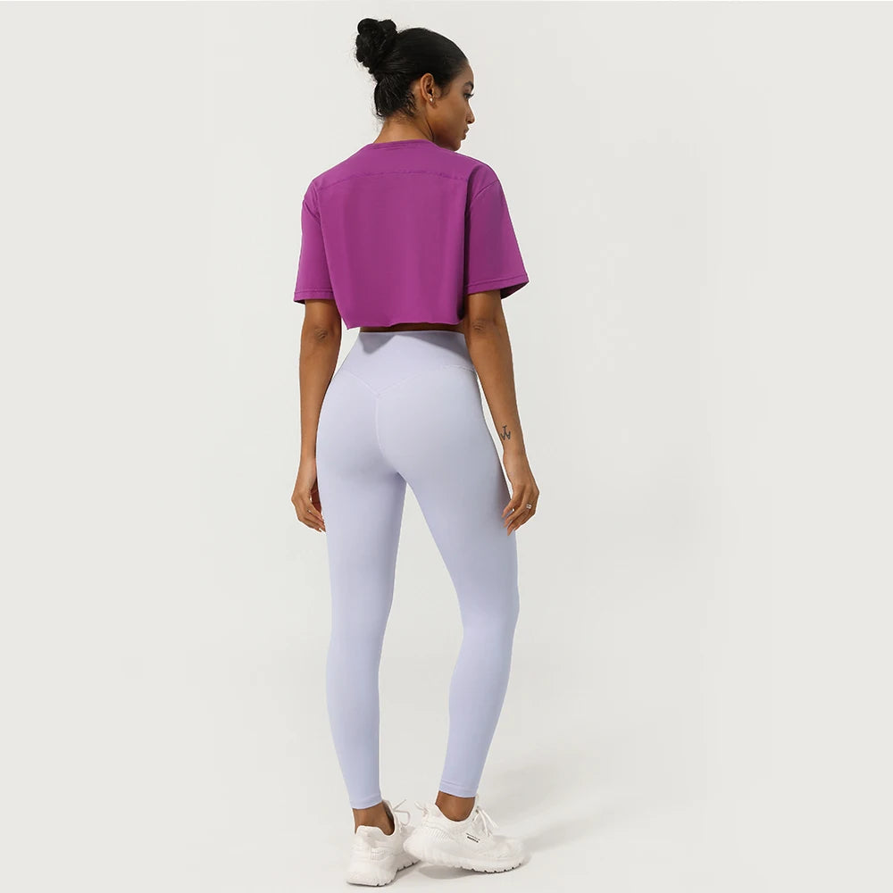 Women Fitness Crop Top Soft Running Short Sleeve Shirt Gym Yoga Wear Workout T-Shirt