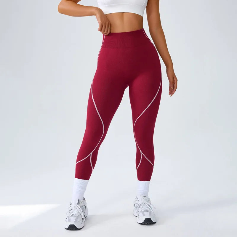 Women's Color Block Seamless Yoga Pants High Waisted Tummy Control Leggings for Running Fitness Workout