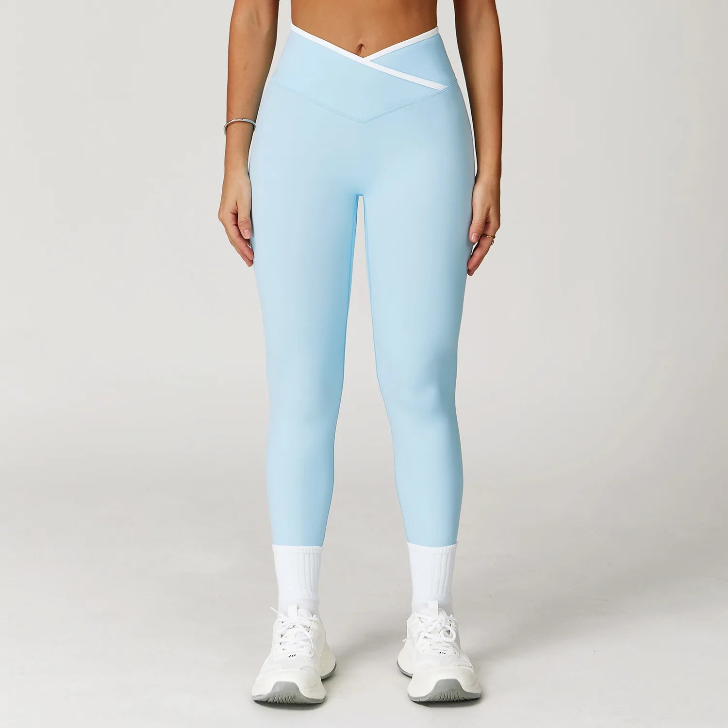 Hearuisavy Cross-Front High Waist Sports Leggings Women's Running Fitness Pants Butt-lifting Push Up Pilates Workout Yoga Tights