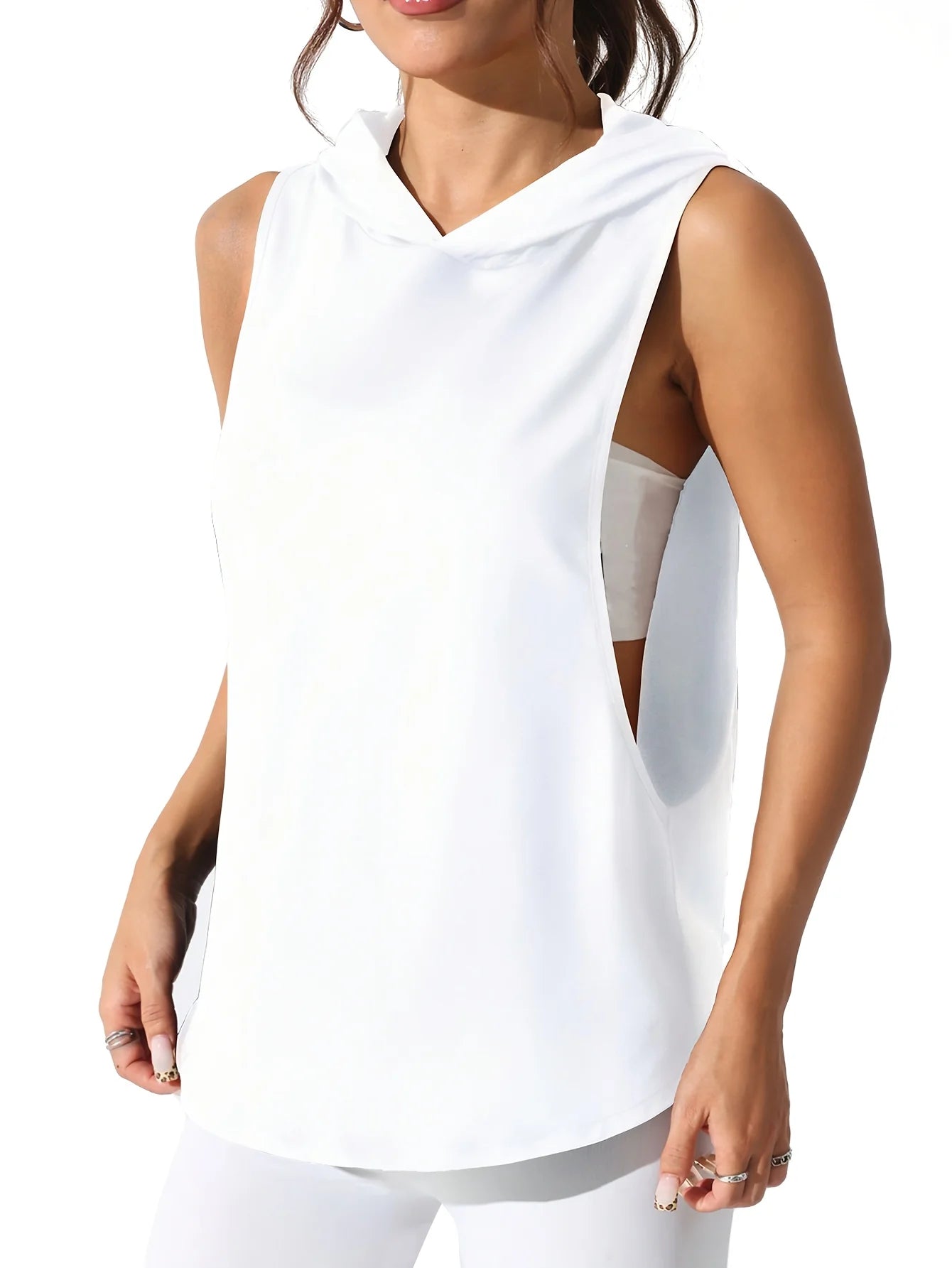 Women's Quick-Dry Breathable Sport Vest - Slimming Fit Hooded Design with "Never Give Up" Back Print Collar Summer Gym
