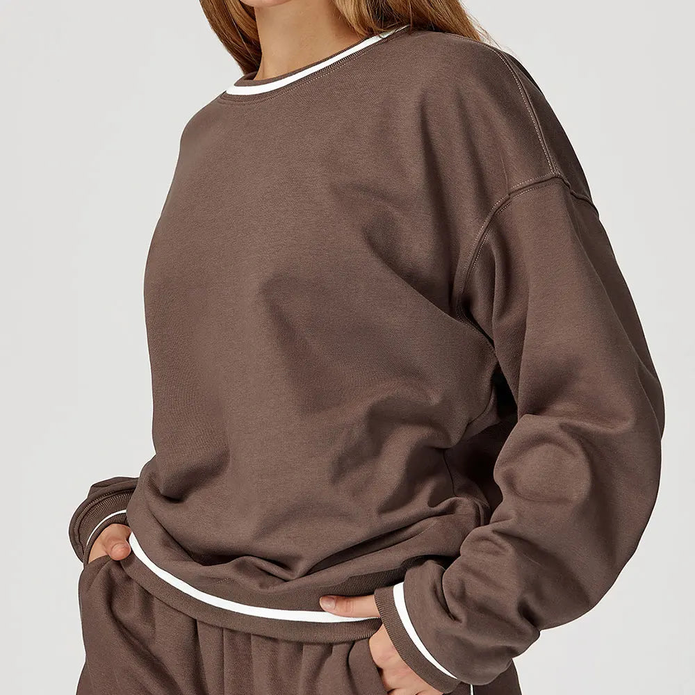 JUREN New Color Blocking Hoodie for Women Long Sleeved Loose Round Neck Top Fashionable Hoodie Outdoor Casual Running Sports Top