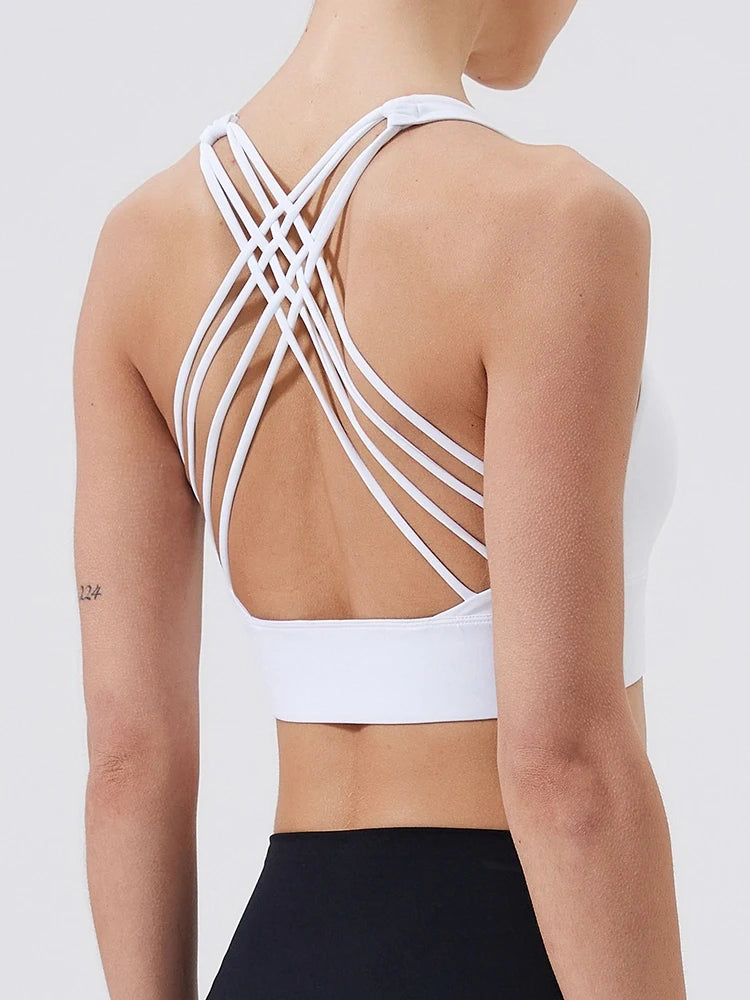 Women Eight Lines Crossing Beautiful Back Sports Bras Yoga Top Vest Yoga Gym Outdoor Sport Running Fitness Underwear