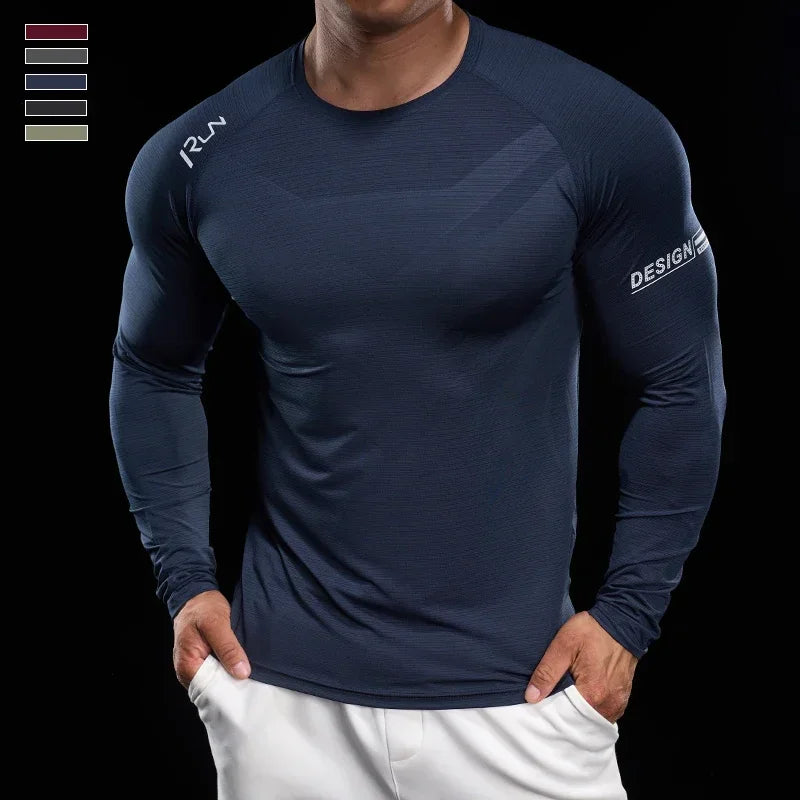 Men Running T-shirt Jogging Tracksuit Athletic Shirt Compression Long Sleeves Sport Tees Gym Fitnes Muscle Fit Y2K Streetwear