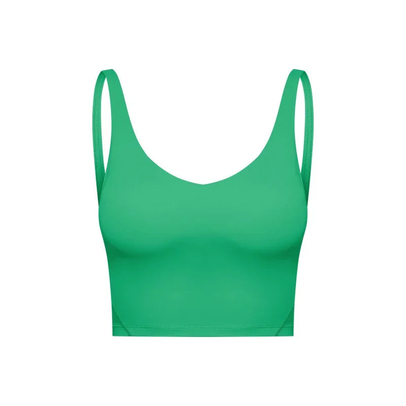 SHINBENE Women's V-neck Slimming Fitness Long-sleeve Padded Short-sleeve Sports Bra Yoga Bra Classic Athletic Tank Top