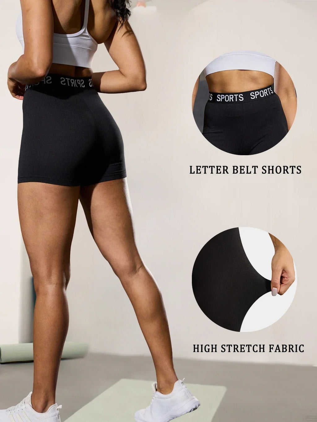 Super Soft Letter Waist Biker Shorts For Women No See Through Workout Running Yoga Athletic Push Up Gym Fitness  Shorts