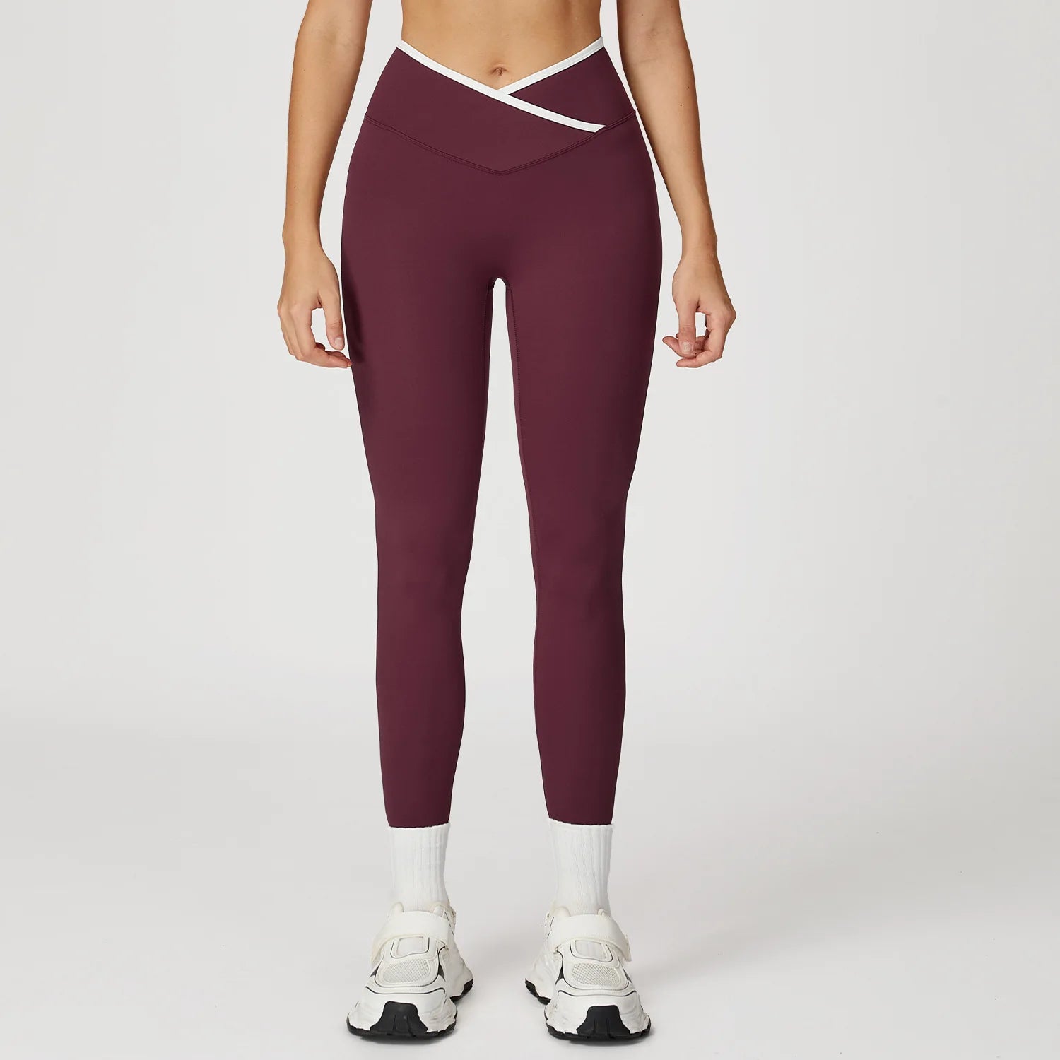 Hearuisavy Cross-Front High Waist Sports Leggings Women's Running Fitness Pants Butt-lifting Push Up Pilates Workout Yoga Tights