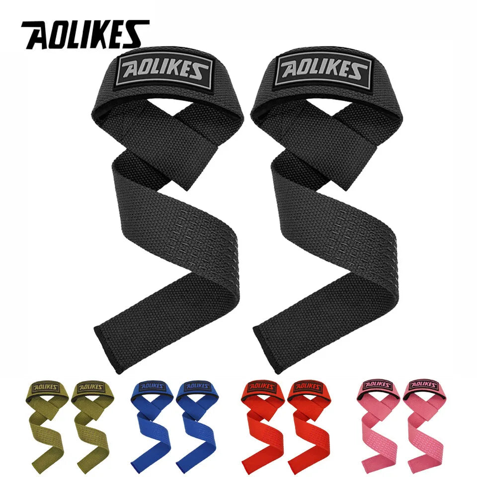 AOLIKES 1 Pair Weightlifting Straps Anti-Slip Silicone Lifting Wrist Straps Strength Deadlifts Crossfit Hand Grips Wrist Support
