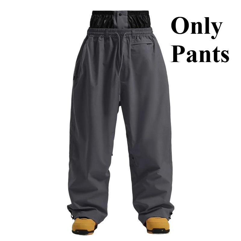 GSOU SNOW Super Baggy Snowboard Pants Winter Thermal Breathable Clothes Multi-pockets Men Loose Trousers Skiing Sports Britches