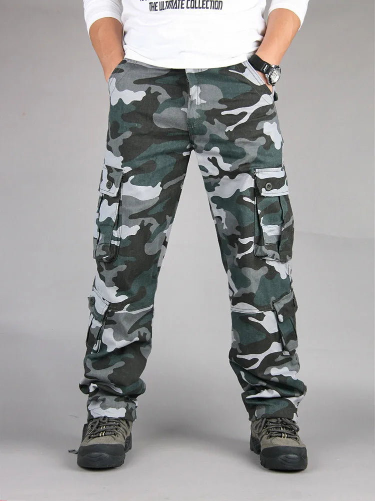 8 POCKETS 100% Cotton Men's Solid Color Cargo Pants, Breathable ComfyOutdoor Pants With Multi Pockets For Hiking Trekking Travel
