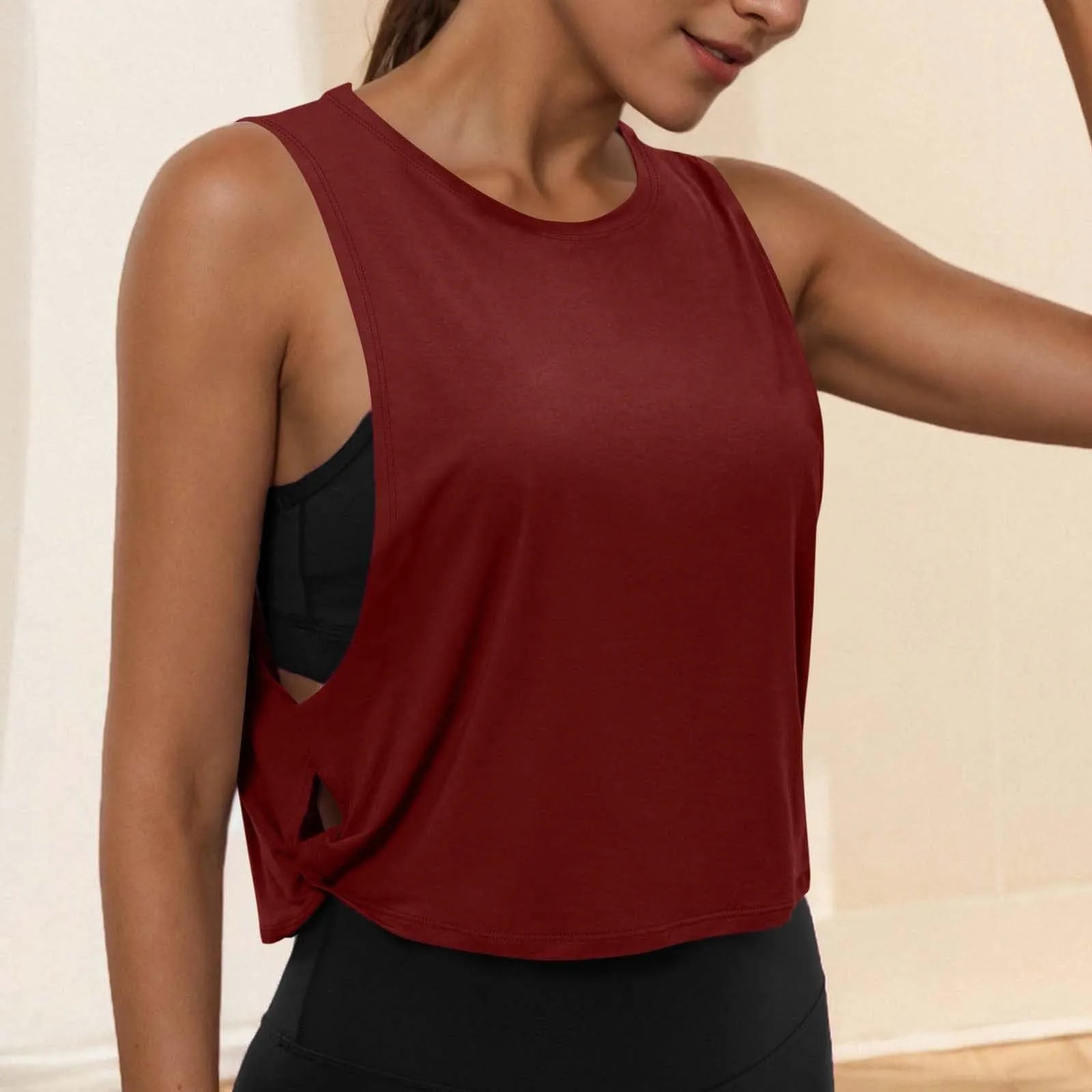Ladies' Fashion Round Neck Yoga Wear Sleeveless Athletic Vest Casual Top Pure Color Loose Comfy Lightweight Short Top