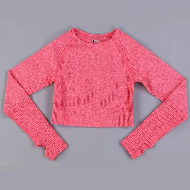 Long Sleeve Gym Crop Top Sports Yoga Top Women Seamless T-Shirts Fitness Crop Top Sport Active Wear Workout Athletic Shirts