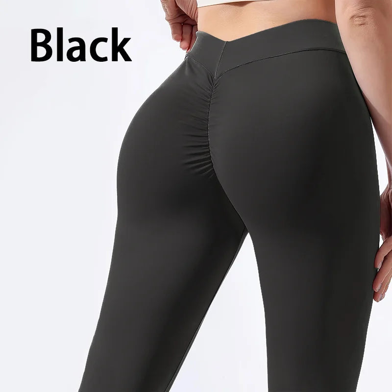 Pleated Seamless High Waist Sports Butt Lifting Tummy Control V-Fold Yoga Short Pants Women's Tight Hip Lifting High Waist Pants