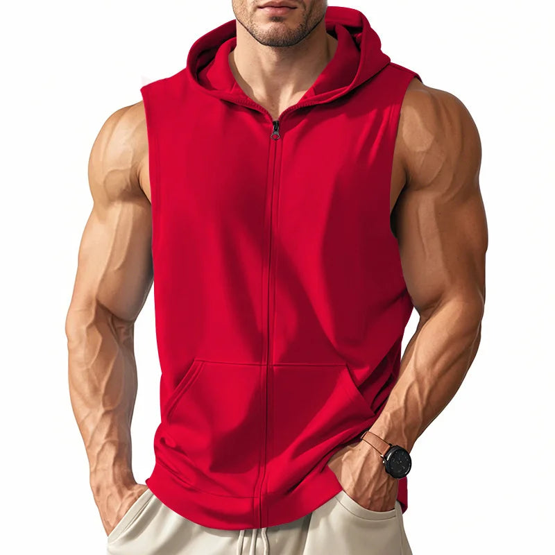 Men's Summer Zip-Up Hooded Tank Top