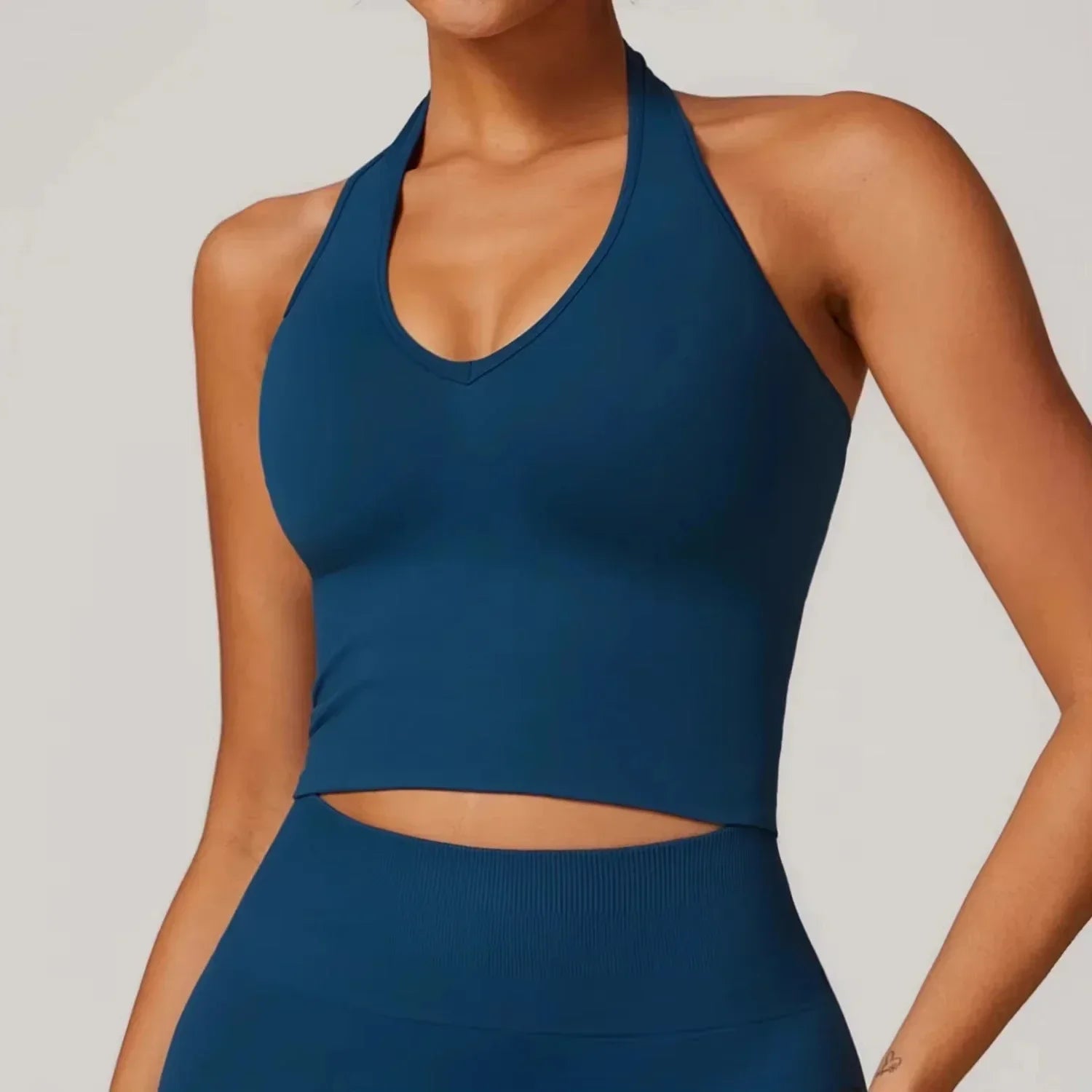 Halter Neck Backless Yoga Bra European and American Seamless Sports Bra Women's Summer Shockproof Fitness Top