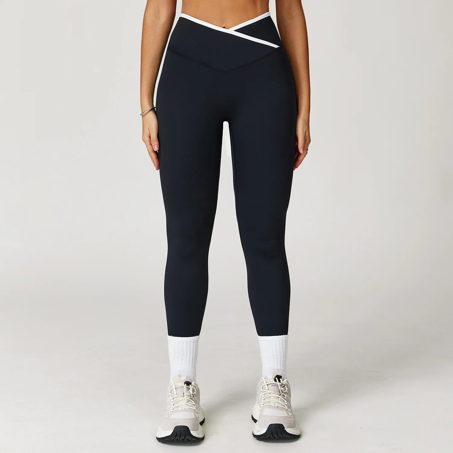 Hearuisavy Cross-Front High Waist Sports Leggings Women's Running Fitness Pants Butt-lifting Push Up Pilates Workout Yoga Tights