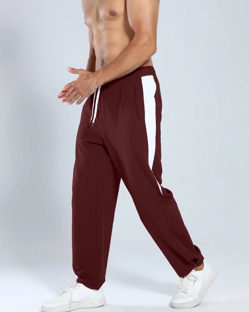 Autumn New Track Pants Men's Loose Running Casual Pants Wide Leg Trendy Sports Splicing Breathable Pants American Sports Pants